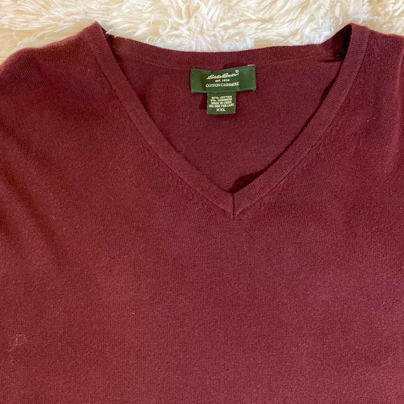 EDDIE BAUER MEN’S COTTON CASHMERE XXL MEN’S BURGUNDY V NECK SWEATER XXL … - Picture 4 of 11